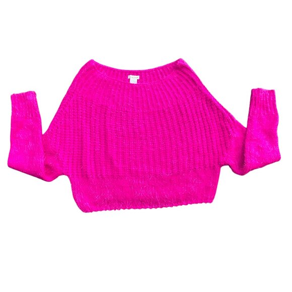 Main Strip On/Off Shoulder Chunky Knit Barbiecore Sweater Slouchy Oversized-S/M - Picture 10 of 12